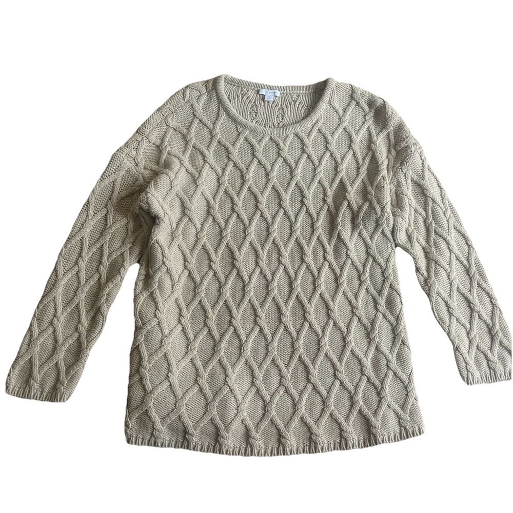 J Jill Pure Jill Cotton Wool Fisherman Sweater Large Petite Pullover Cable Knit